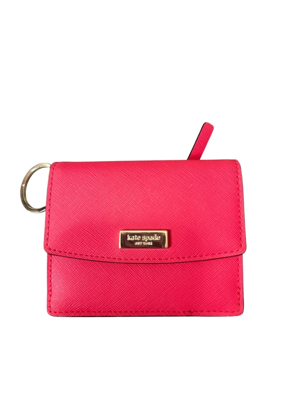 kate spade hot pink leather card holder with gold hardware
